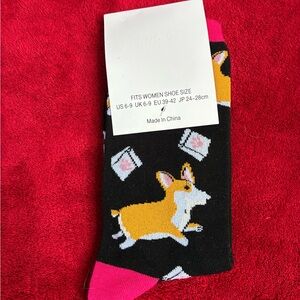 Corgi Print Black and Pink Socks